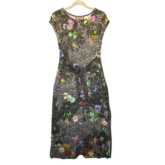 Johnny Was Zippy Tie Front Grey Floral Midi Dress – Size XS - Picture 3 of 10